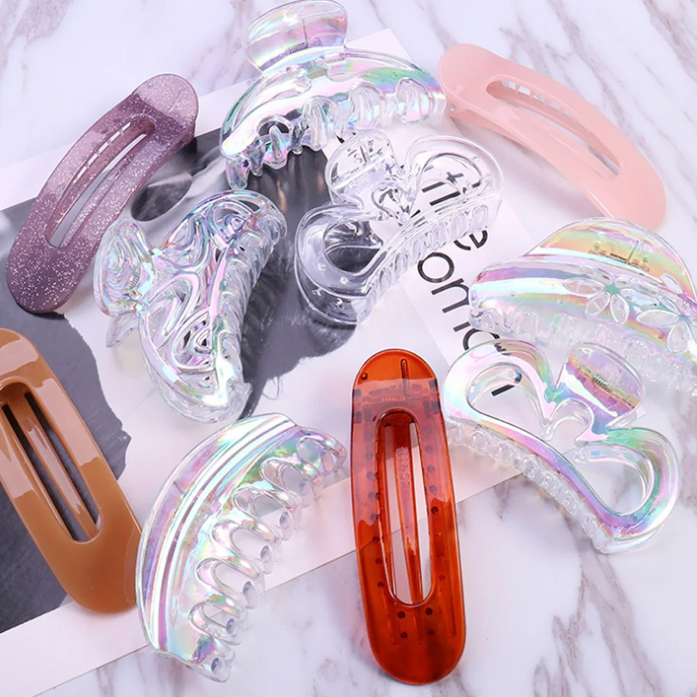 
XQ006 Fashion Hairdressing Large Medium Solid Hair Catch Acrylic Transparency Shower Catch Korean Jaw Clip 