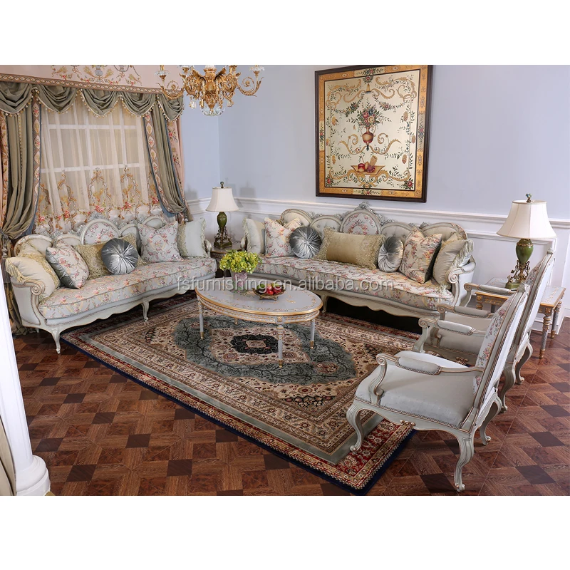 High end customized french fairy princess  feel cream white gold leaf sofa set  antique living room art furniture set
