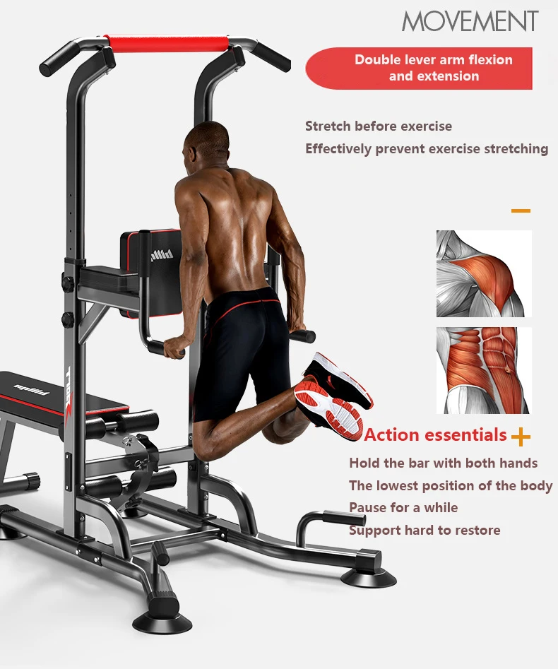 Home Use adjustable Multi Function Single Bar Pull Up Station Power Tower With Weight Bench