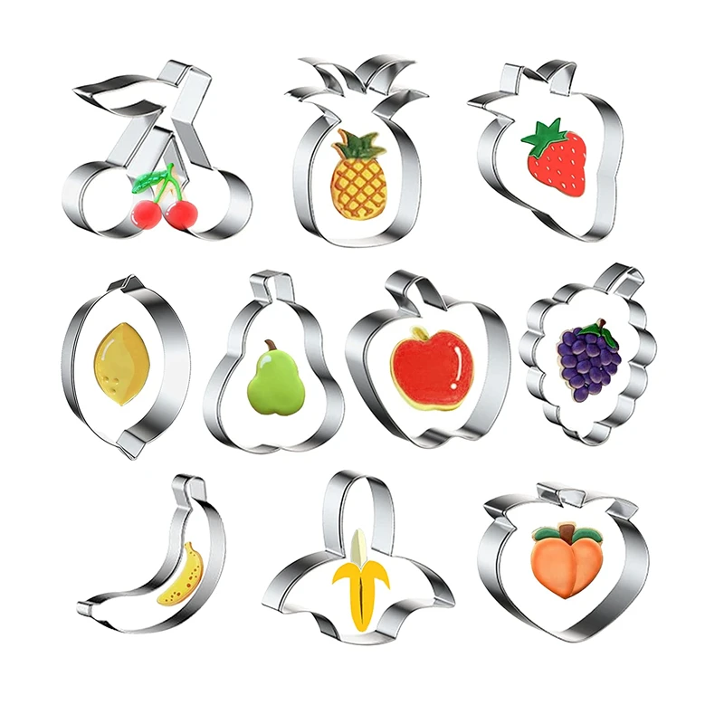Hot Selling Fruits Shape Metal Cookie Cutters Pineapple Strawberry Pear Lemon Apple Grape Peach Banana Cherry Pattern Shapes