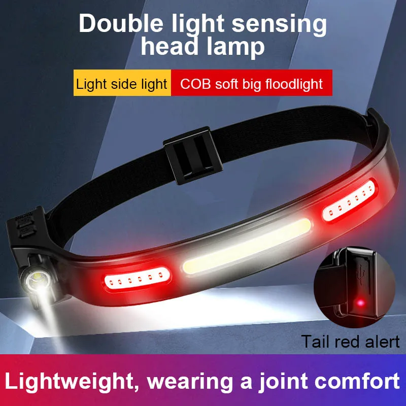 2022 new cob head lamp led  sensor rechargeable running light waterproof headlamps for hunting