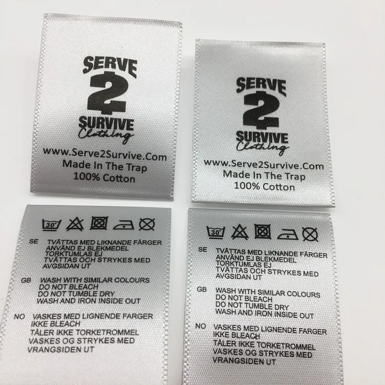 Пользовательский дизайн, логотип, тканый край, односторонняя атласная лента, Флексографская печатная этикетка для ухода за одеждой