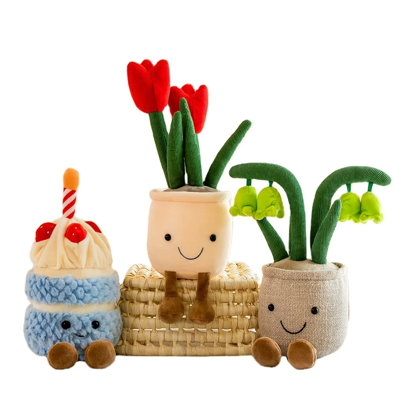 Factory Customized Cartoon Tulip Birthday Cake Doll Soft Children Cute Bulk Baby Mini Stuffed Animal Doll Plush Toy