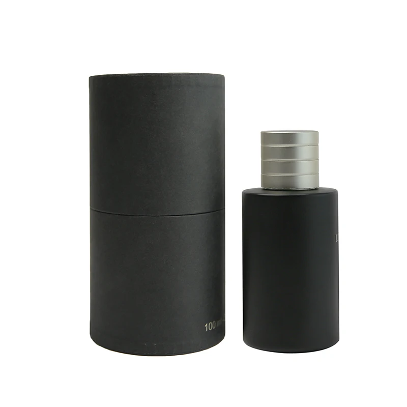 Beautiful Luxury Round Shape 50ml Aluminum Magnetic Cap Matte Oud Oil Opaque Black Empty Spray Perfume Bottles With Black Box