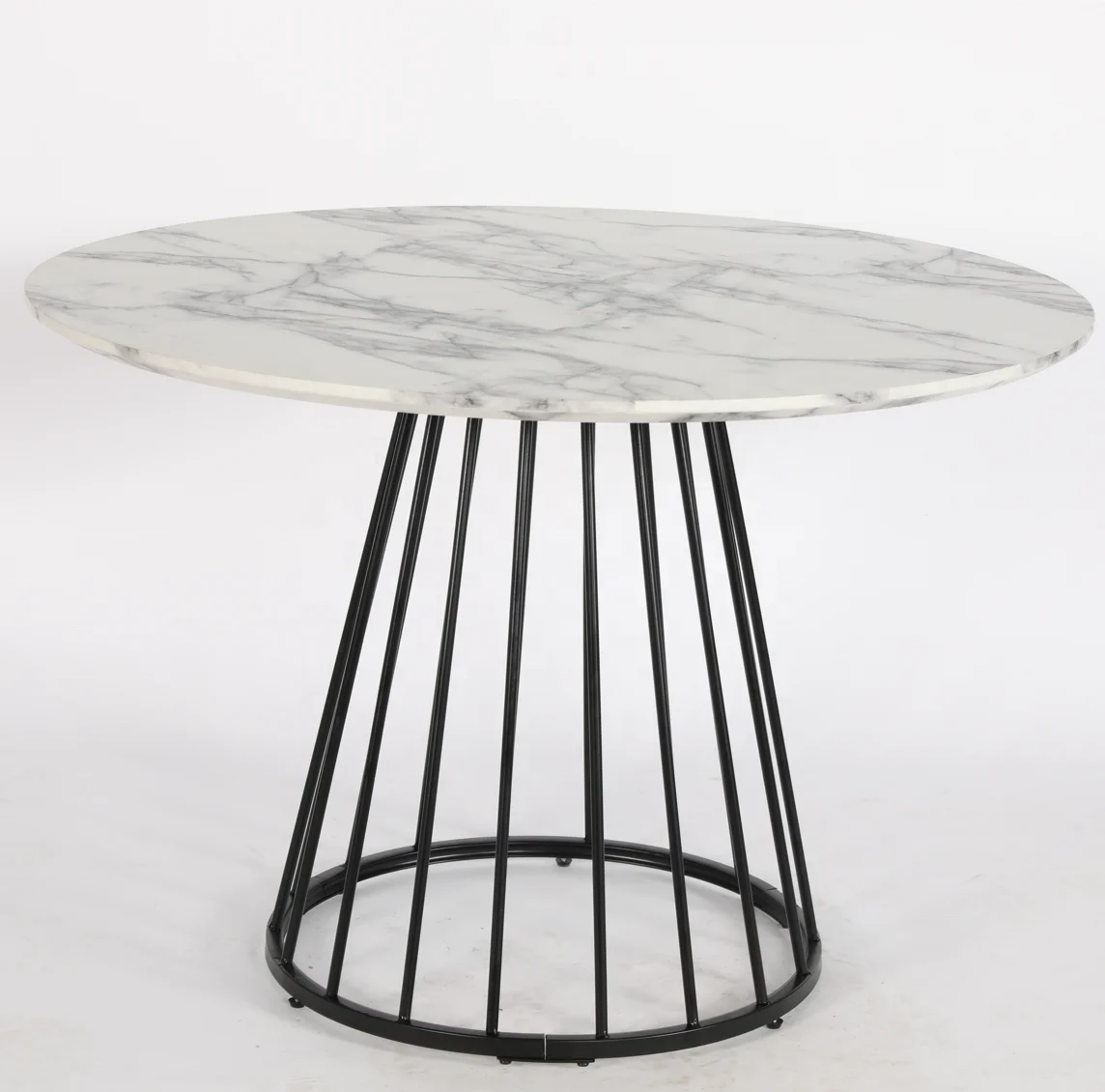 Elegant Fashion Modern Style Popular Round  Dining Table with black metal foot furniture white mdf top