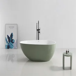 Acrylic deep soak oval stand alone solid surface center drain smooth in various colors/matte adult bathtub
