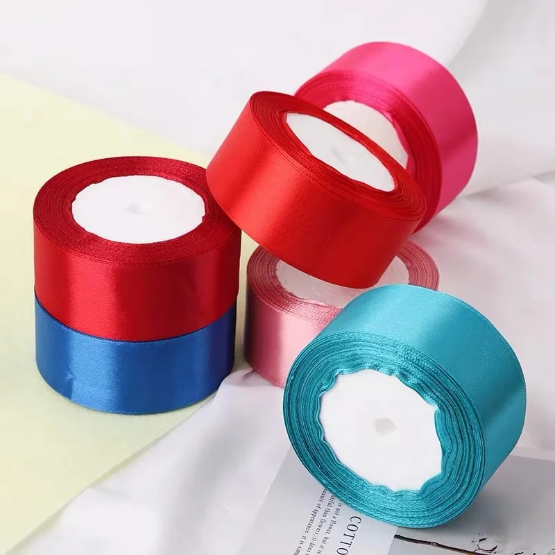 Heye factory fast delivery 1inch 25 mm silk smooth wholesale single faced bright colors satin ribbon
