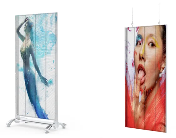 p2.8*5.6 3d programmable advertising two side led display screen stand transparent digital led poster