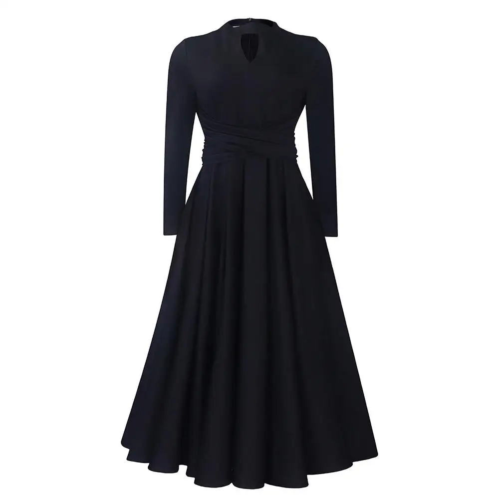 OEM Women Custom Summer Sleeveless Fitted A Line Pleated Dresses Classic Soft Cotton Elegant Solid Black Halter Mini Dresses