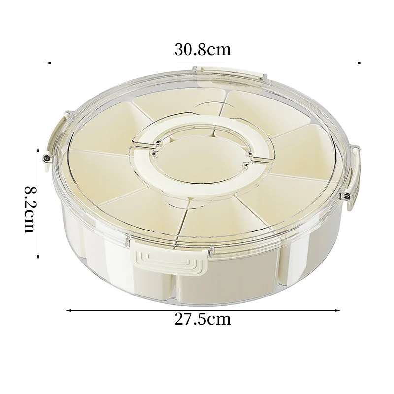 Round Divided Serving Tray With Lid And Handle Portable Snack 9 Compartment Fresh Keeping Food Storage Snack Box Container