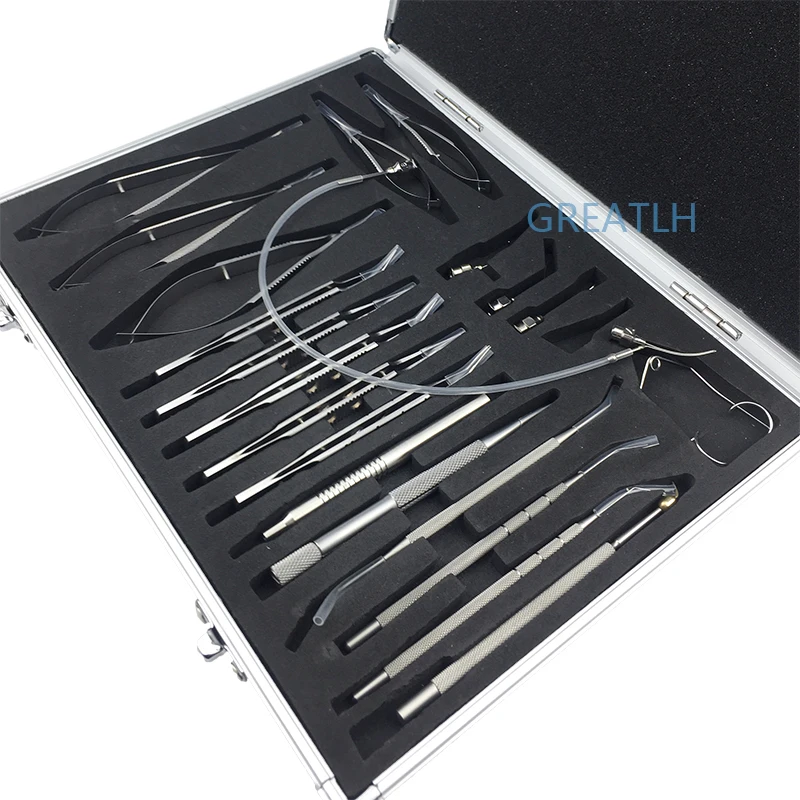 21pcs instrument stainless steel without case medical plastic tweezer Ophthalmic Cataract Set surgical forceps