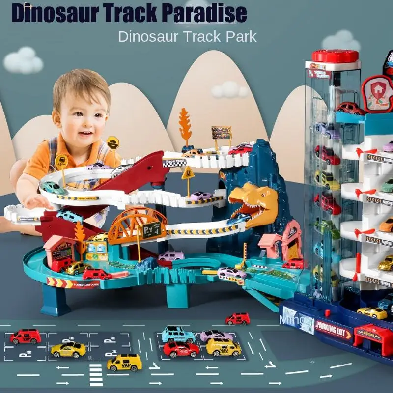 Dinosaur Winding Road Rail Car Park Parking Lot Set Railway Set And City Set Slot Toys Boys And Girls Interactive Toy Playing
