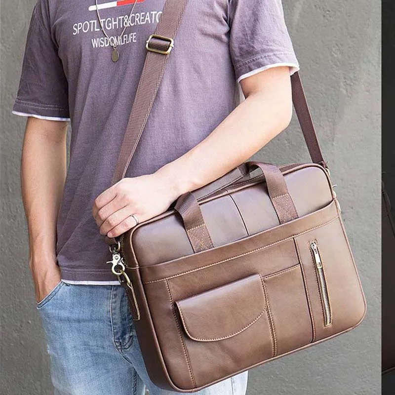 Leather handbag Man bag Design Business notebook waterproof computer bag Coffee man bag soft edge leather briefcase
