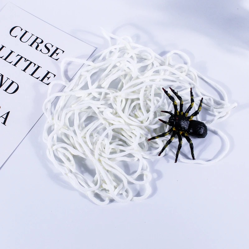 White Halloween Spider Web With Spiders For Home Decoration