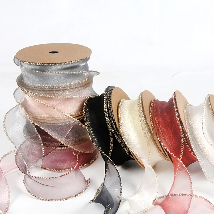 Yiwu factory wholesale New Trendy Korean style 4cm*10Y flower bouquet packaging soft Muslin Organza ribbons