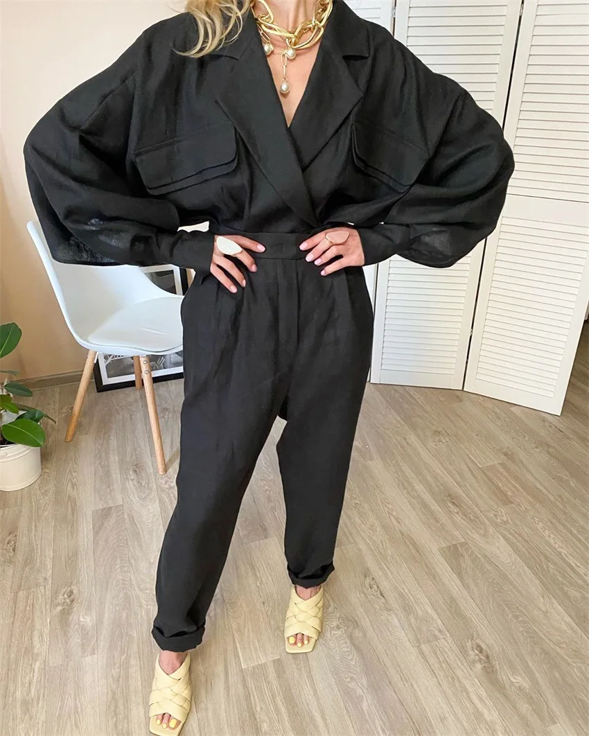 Women fashion blazer and pants two piece linen slimmer casual office lady trousers suit