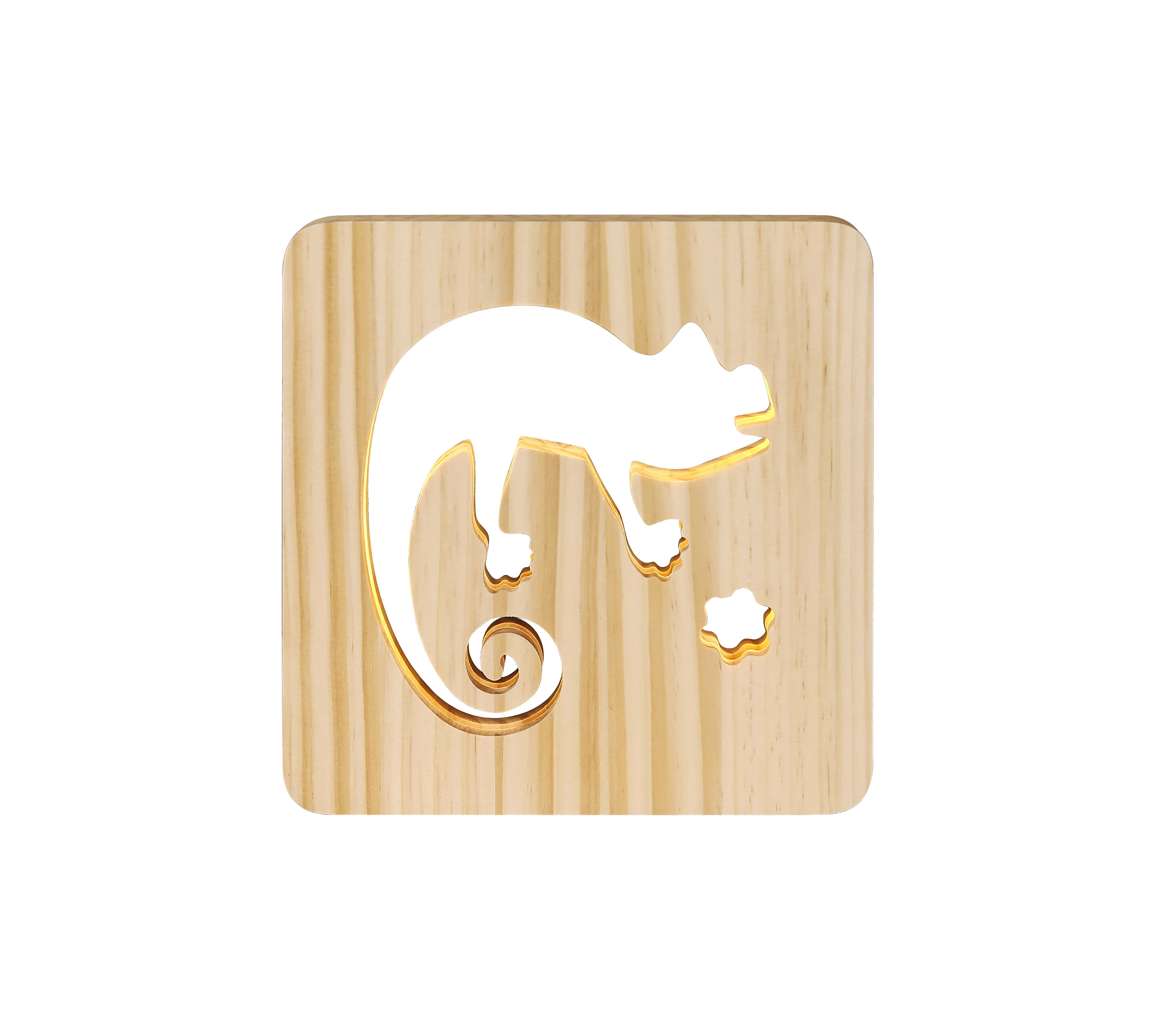 Hot selling Christmas Wooden Lizard USB cable Bedroom Living room party wood frame 3D night light