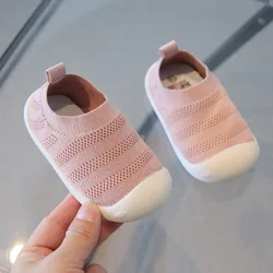 Spring Fall Toddlers Shoes Fly Woven Upper Mesh Shoes Stretch Knit Breathable Upper Low Top Baby Shoes Slip-Ons Bright Yellow