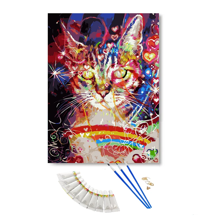 Custom Abstract Cat Watercolor Painting By Number On Canvas Acrylic Paint DIY Framed Paint by number for Adults Gifts