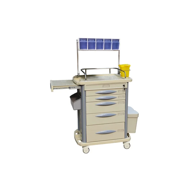 BR-AT07 ABS Plastic Frame Medical Crash Cart Equipment With Columns Table Anesthesia Trolley