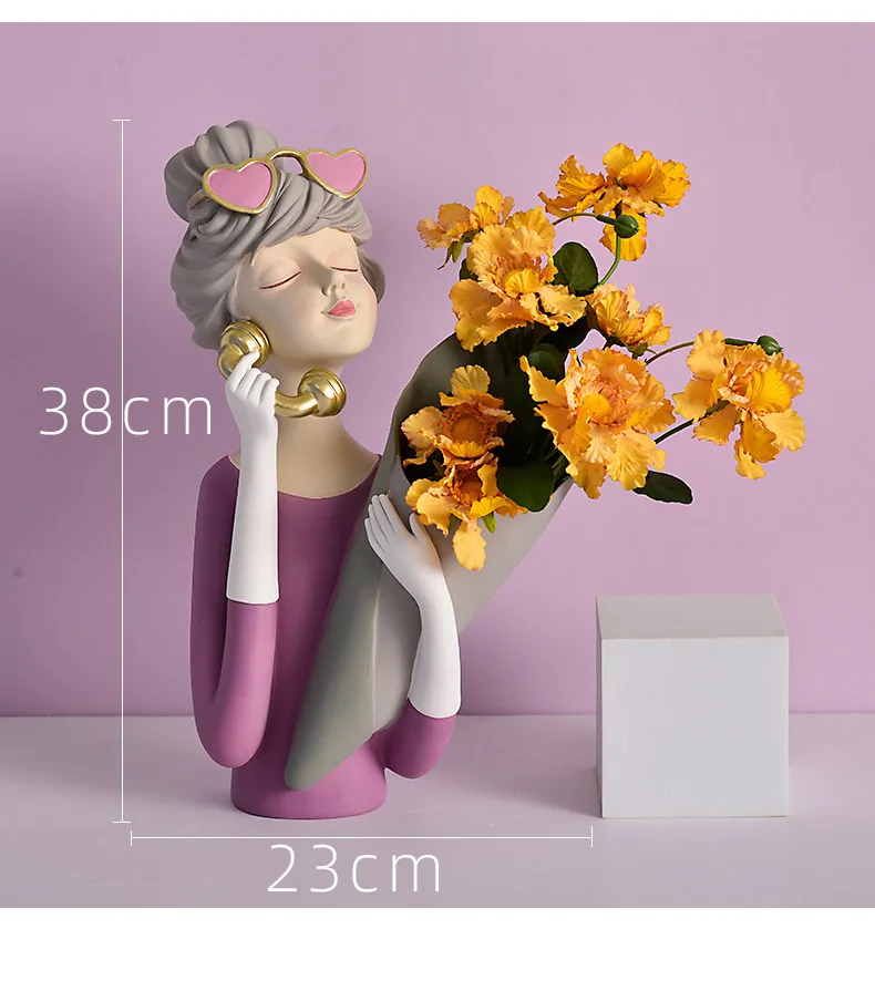 Creative Nordic style lovely girl statue vase resin Christmas home