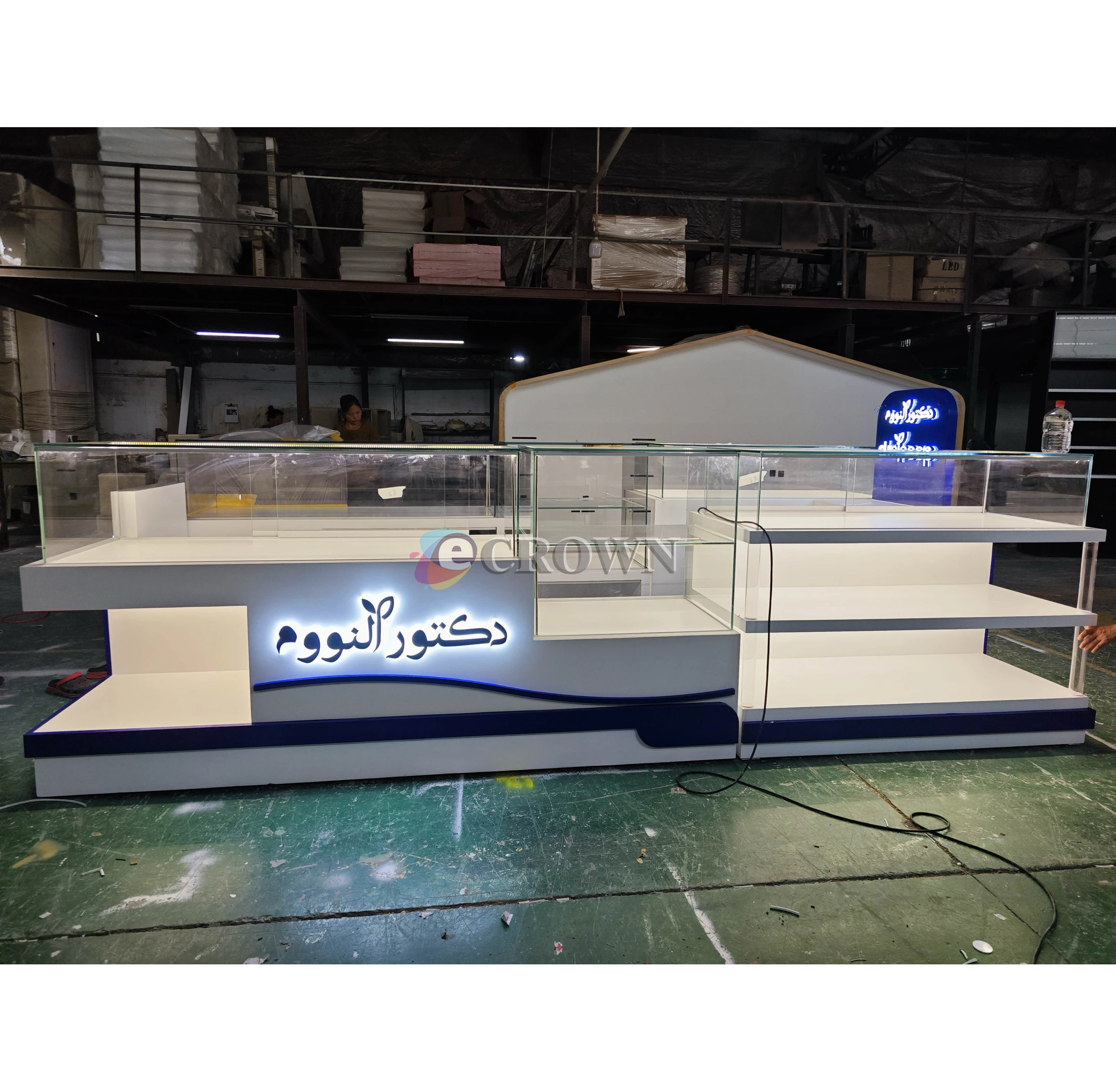 Grocery Display Booth Wallmount Robot Booth for Wood Bedclothes Store Display OEM