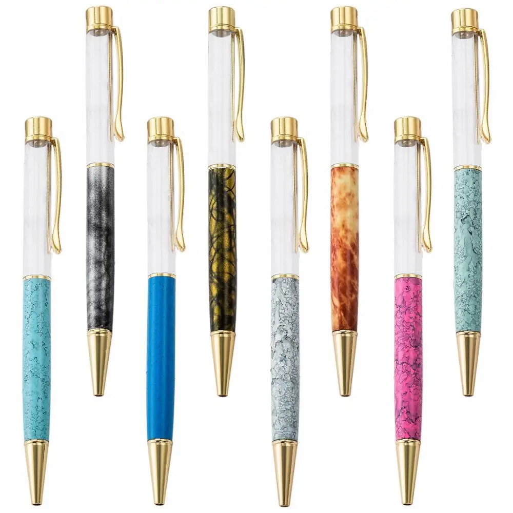 Hot selling fashion marble colors empty barrel DIY pen herbarium crystal quicksand glitter floating 3D metal pen for DIY