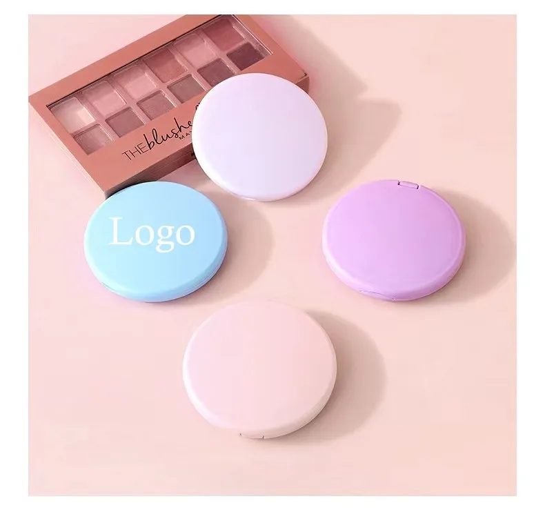 Personalised Fashionable White Round Plastic Cosmetic Double Side Fold Portable Makeup Compact Pocket Mirror