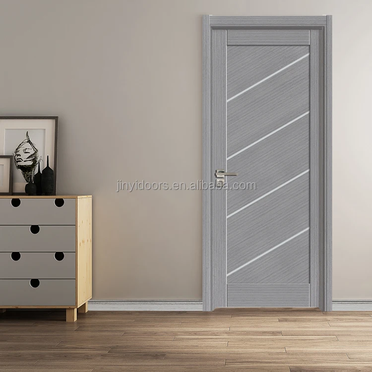 2022 JINY High quality modern solid core wooden interior flush door built-in frosted glass