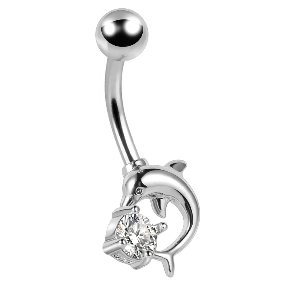 New fashion stainless steel navel piercing jewelry cute dolphin dangle belly button rings wholesale