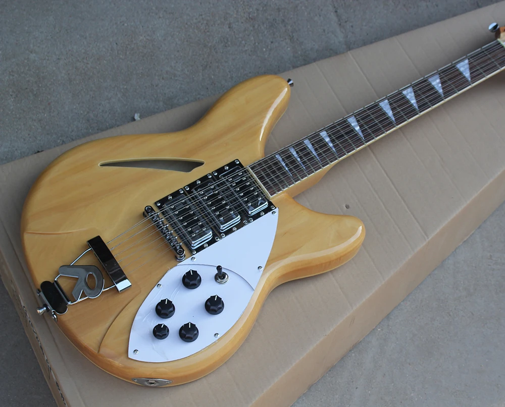 Flyoung Natural Wood Color Semi Hollow Maple Body 12 Strings Electric Guitar For All Player factory