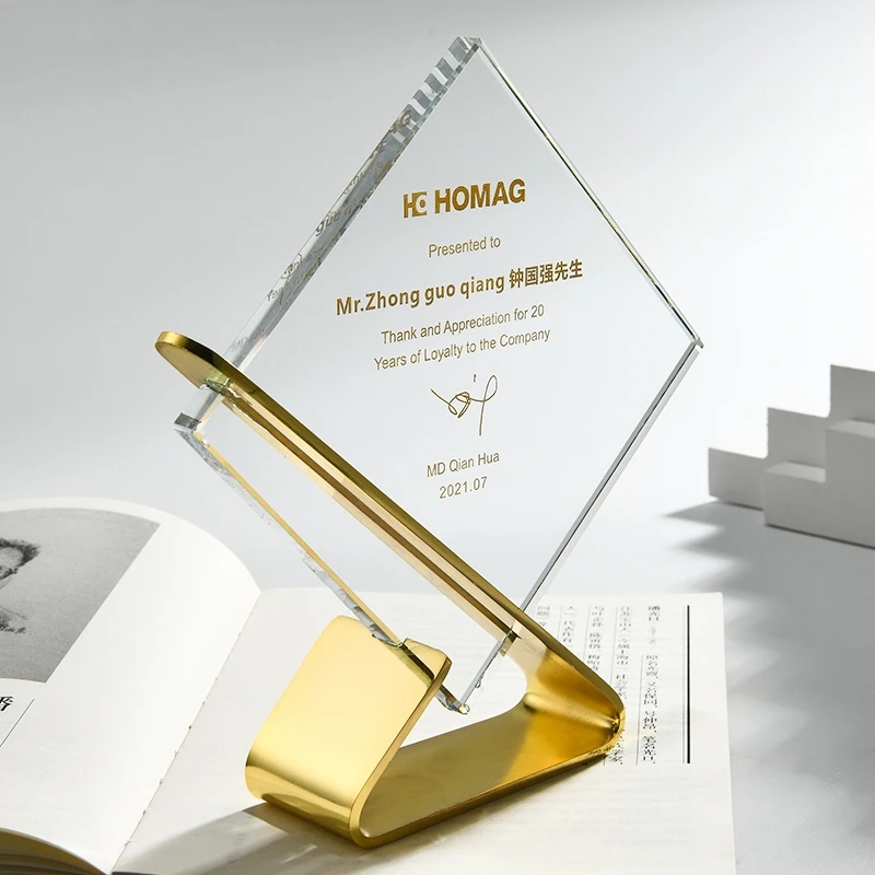 2022 New design crystal trophy award Antique Gold metal crystal award trophy glass trophy crystal