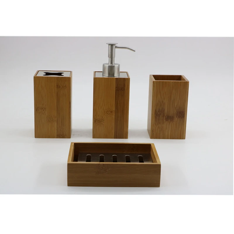  Modern European Style Household 4 Pieces Bamboo Lid Plastic Bathroom Sets bamboo bathroom set gift