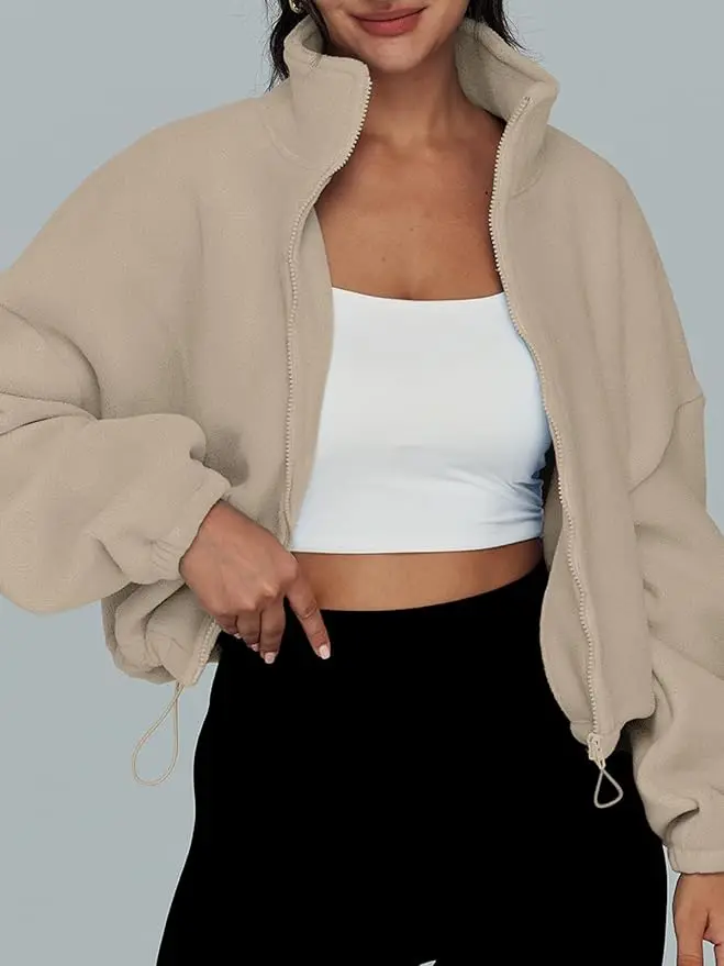 Womens Zip Up Hoodies Oversized Sweatshirts Long Sleeve Crop Sherpa Fall Outfits Fashion Clothes 2023