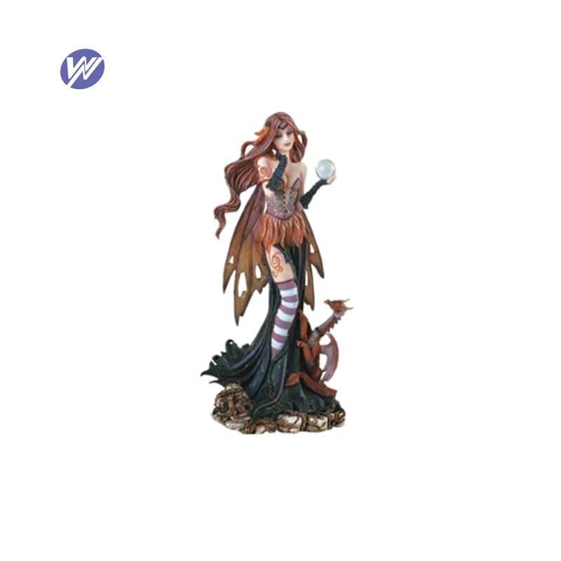 
Home Decorative Fairy Sculpture Fantasy Pixie with Baby Dragon Figurine 