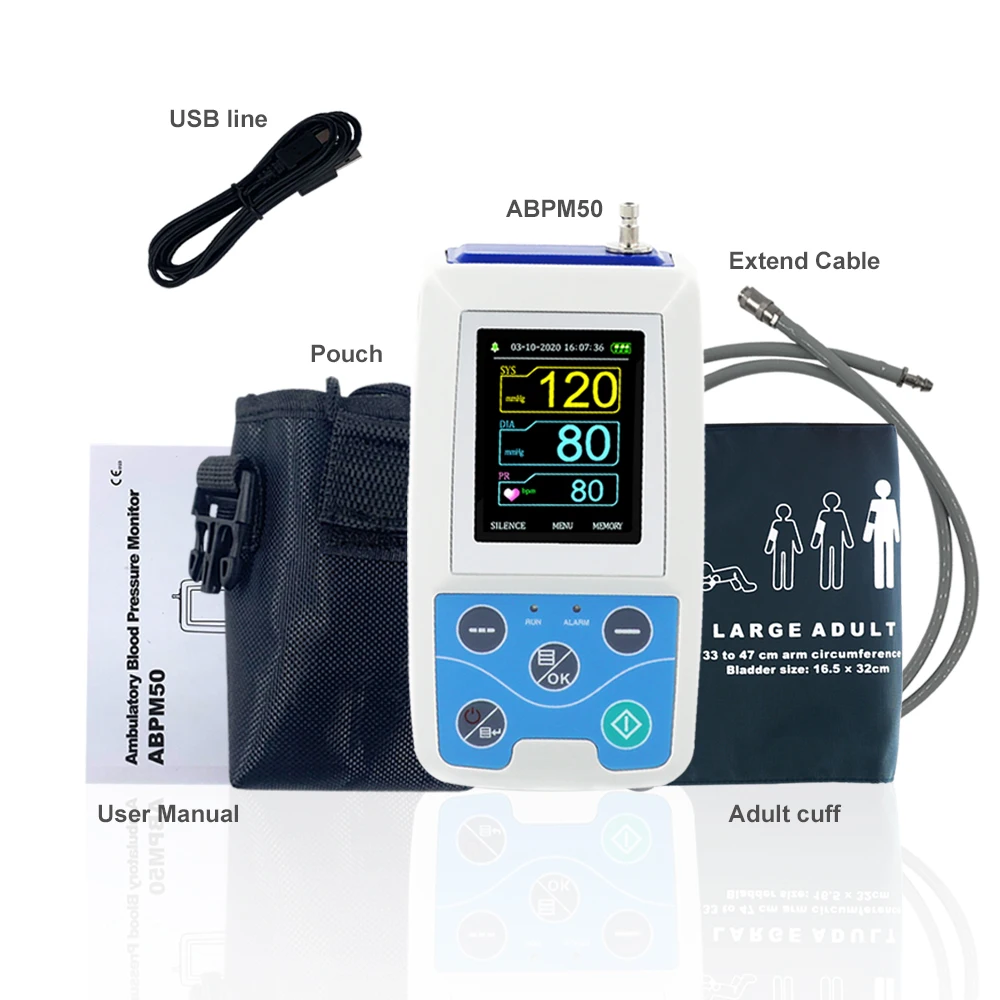 RTS Aparato diagnostic CONTEC 24 hours Ambulatory Blood Pressure Monitor ABPM50 +Software +3 cuffs,uper arm NIBP
