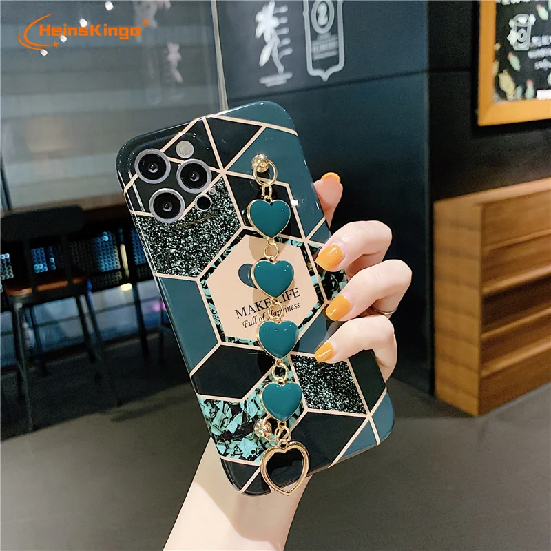Top selling Luxury Stitching Marble Love heart chain Phone Case For iPhone 13 12 Pro Max Case For iPhone XR X XS MAX Cover
