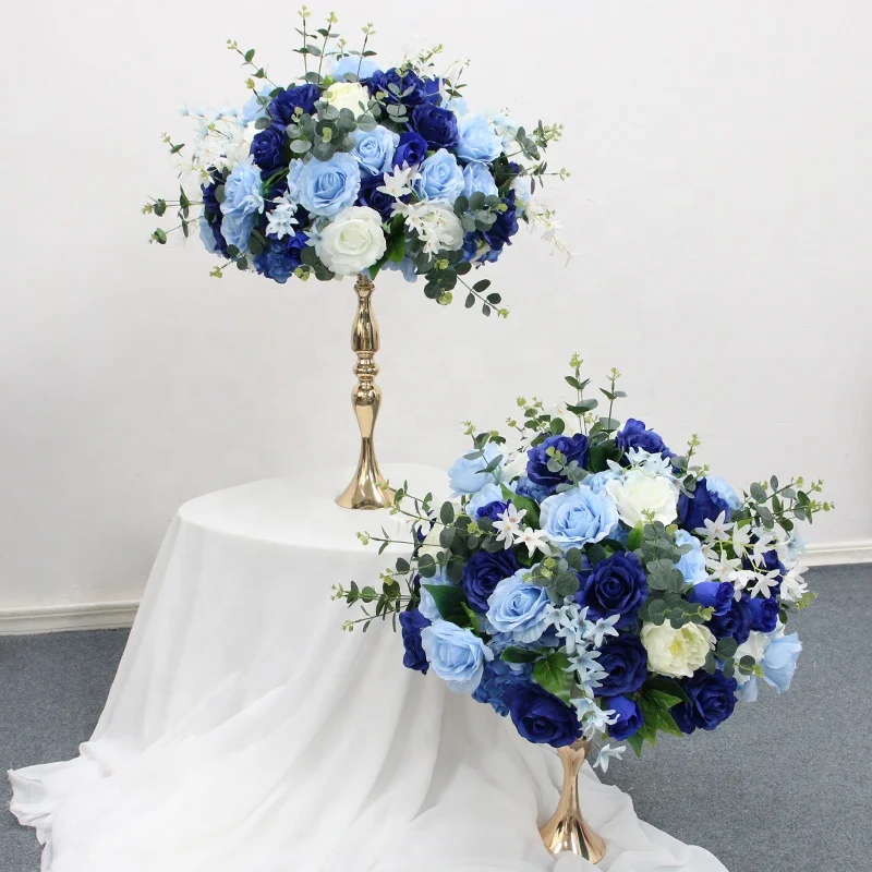 Blue White Peony Hydrangea Artificial Flower Table Runner Party Wedding Backdrop Centerpiece Decor Rose Floral Ball