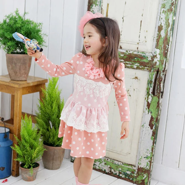 Girl Fancy Fashion Long Sleeve Plaid Or Dot Lace Wedding Dress In Best Price