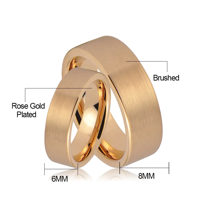 Couple Ring Rose Gold Flat Tungsten Wedding Band Classic Style Zircon Main Stone Silver Plating Engagement Party Anniversary