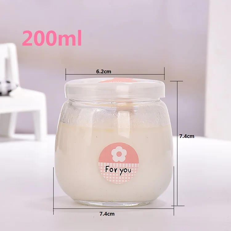 Wholesale 100 200 300ml Round Fat Empty Storage Container Milk Pudding Bottle Glass Yogurt Jars with Plastic Lid
