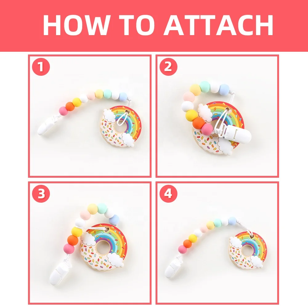 Christmas new arrival rainbow donut silicone baby chewable teething sensory toys teethers