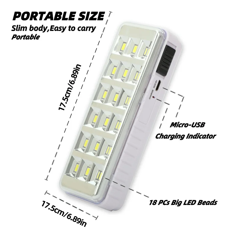 Benin Ghana Malaysia Stock 3V Battery 18 SMD LED USB Rechargeable Camping Emergency Lamp ABS Body
