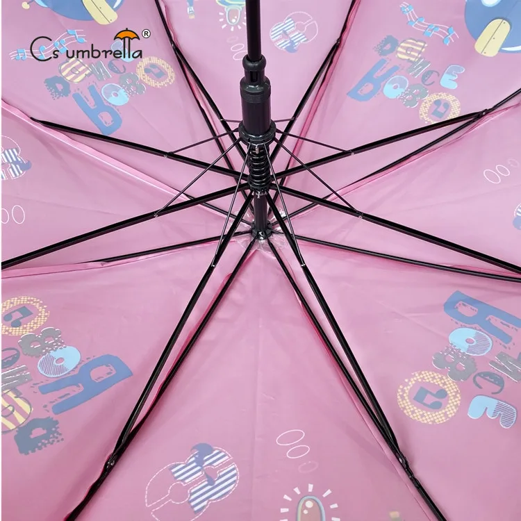 YS-6023 Umbrella Factory Customize Children Umbrella Match Handle And Tips Straight Auto Open POE Kids Umbrella With Whistle