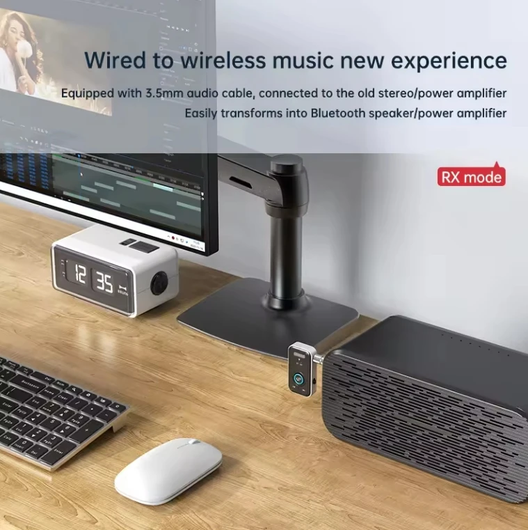 2 IN 1 BT AUX Adapter for Car Noise Reduction BT 5.0 Receiver for Music/Hands-Free Calls Wireless Audio Receiver