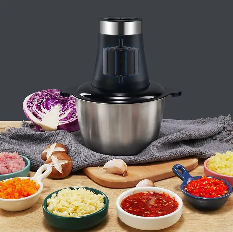 Chinese Factory 2L Stainless Steel Glass Electric Meat Grinder 2 Speeds Chopper Mincing Machine Quiet Food Processor