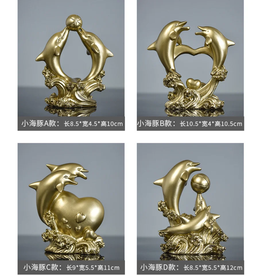 resin craft small dolphin sculpture for home office decorative artificial gold resin dolphin statue figurine art home decor item