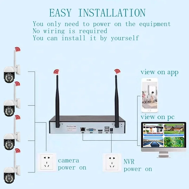 PTZ 4H 4cam Видеосистема Tuya Smart Life камеры наблюдения NVR Kit 1080P Беспроводной Wi-Fi система видеонаблюдения камера безопасности