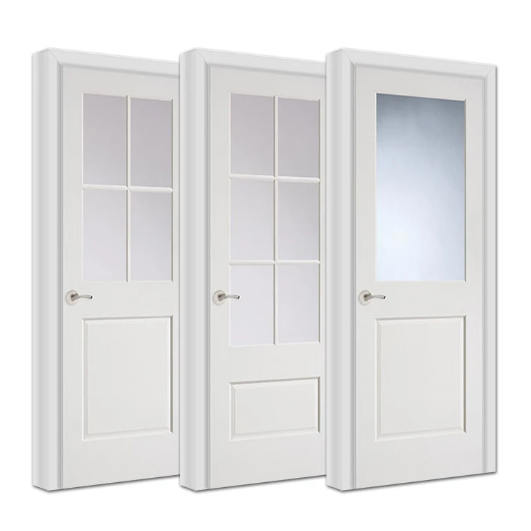 Modern indoor room wooden glass doors american french style interior bathroom white wood door with frosted glass panel inserts