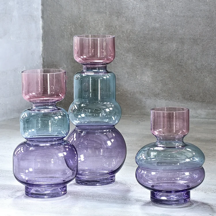Bixuan Vases Colourful Glass Flower Arrangement Vase Gourd Shape Dining Table Decoration Centerpiece Accents 20x26.5 cm
